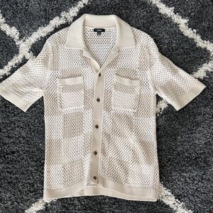 Reiss Cream Knit Open-Weave Button shirt